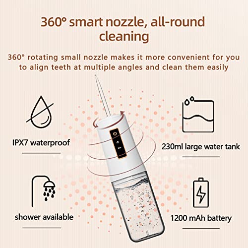Cordless Dental Water Flosser, Oral Irrigator with 3 Modes 4 Jet Tips, IPX7 W...