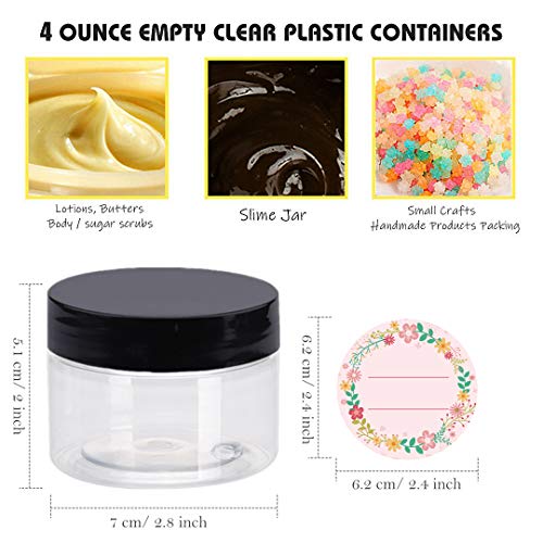 TUZAZO 4 Oz Plastic Containers with Lids and Labels BPA Free, Clear Empty Ref...