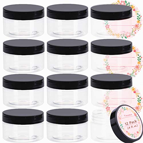 TUZAZO 4 Oz Plastic Containers with Lids and Labels BPA Free, Clear Empty Ref...