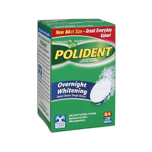 Polident Overnight Whitening Triple Mint Freshness Antibacterial Denture Clea...