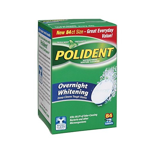 Polident Overnight Whitening Triple Mint Freshness Antibacterial Denture Clea...