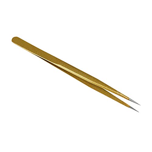 Tvoip 2 Pcs Gold Stainless Steel Tweezers for Eyelash Extensions, Straight an...