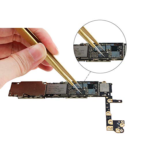 Tvoip 2 Pcs Gold Stainless Steel Tweezers for Eyelash Extensions, Straight an...