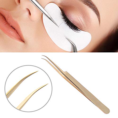 Tvoip 2 Pcs Gold Stainless Steel Tweezers for Eyelash Extensions, Straight an...