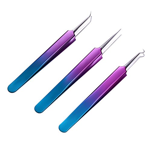 Tvoip 3Pcs Stainless Steel Eye Lashes Acne Needle Tweezers False Fake Eyelash...