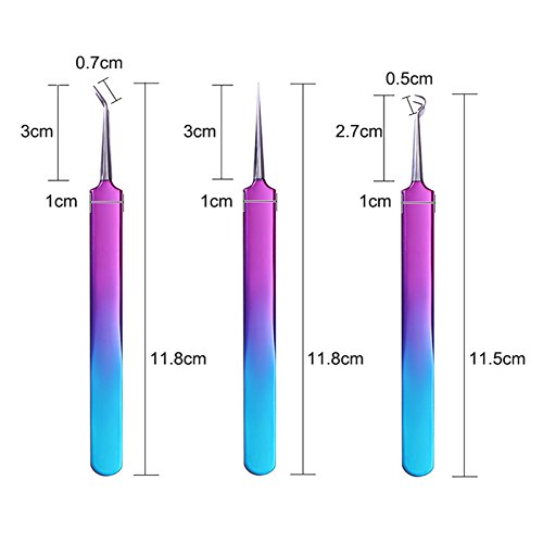 Tvoip 3Pcs Stainless Steel Eye Lashes Acne Needle Tweezers False Fake Eyelash...