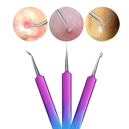 Tvoip 3Pcs Stainless Steel Eye Lashes Acne Needle Tweezers False Fake Eyelash...