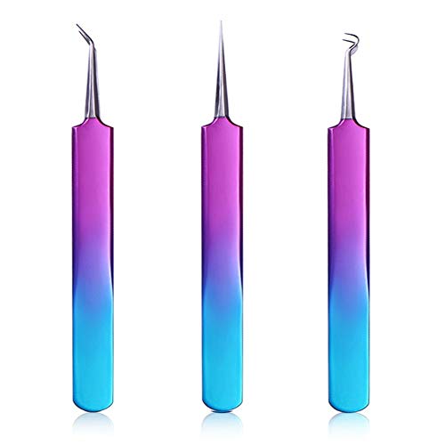 Tvoip 3Pcs Stainless Steel Eye Lashes Acne Needle Tweezers False Fake Eyelash...