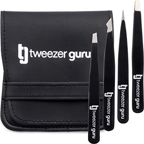 Tweezer Guru Eyebrow Tweezer Set (4-Piece) for Women & Men - Professional Sla...