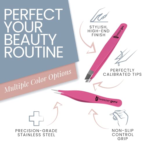 Tweezer Guru Eyebrow Tweezers for Women & Men - Set of 2, Professional, Stain...