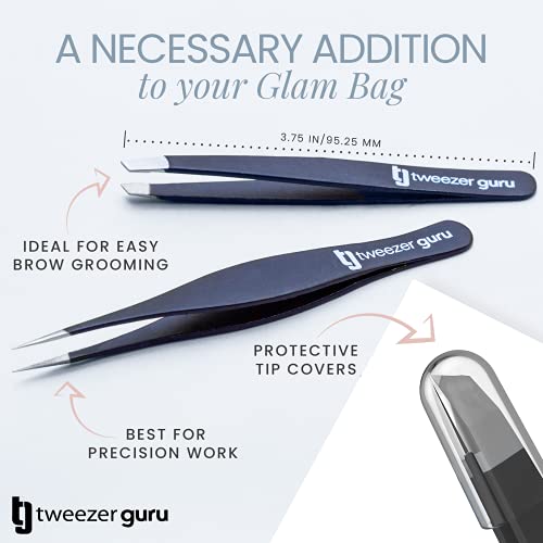 Tweezer Guru Eyebrow Tweezers for Women & Men - Set of 2, Professional, Stain...
