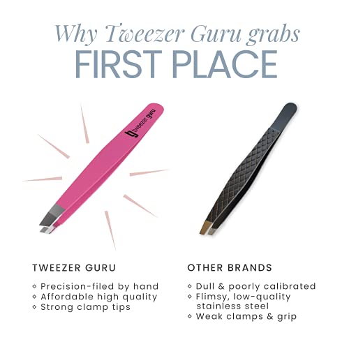 Tweezer Guru Eyebrow Tweezers for Women & Men - Set of 2, Professional, Stain...