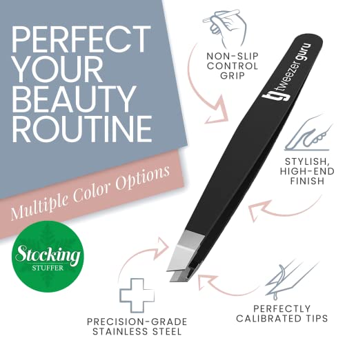 Tweezer Guru Tweezers for Eyebrows - 1 Pack Slant Tip Professional Stainless ...