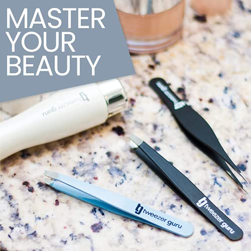 Tweezer Guru Tweezers for Eyebrows - 1 Pack Slant Tip Professional Stainless ...