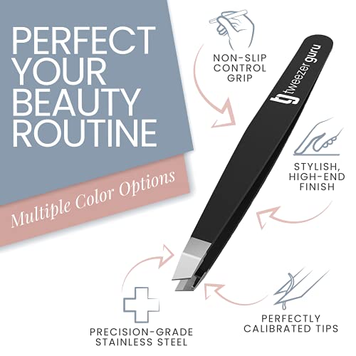 Tweezer Guru Tweezers for Eyebrows - 2 Pack Slant Tip Professional Stainless ...