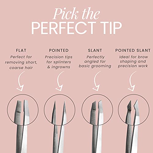 Tweezer Guru Tweezers Set - 4-piece Slanted and Pointed Stainless Steel Preci...