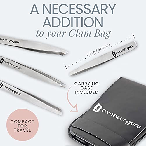 Tweezer Guru Tweezers Set - 4-piece Slanted and Pointed Stainless Steel Preci...