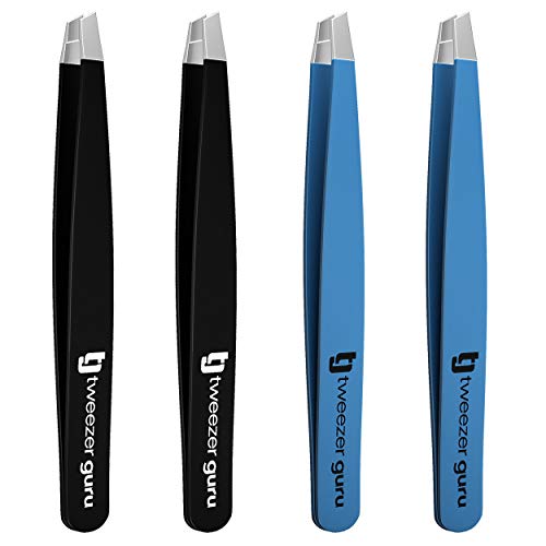 Tweezers Set - Tweezer Guru Stainless Steel Slant Tip Eyebrow Tweezers Set - ...
