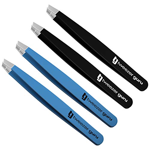 Tweezers Set - Tweezer Guru Stainless Steel Slant Tip Eyebrow Tweezers Set - ...