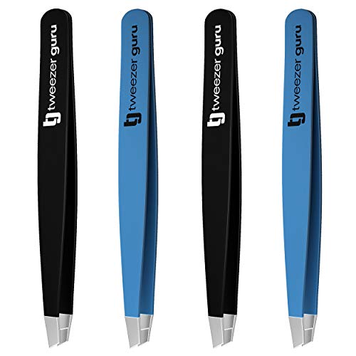 Tweezers Set - Tweezer Guru Stainless Steel Slant Tip Eyebrow Tweezers Set - ...