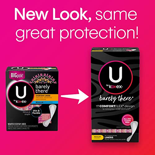 U by Kotex Barely There Thin Panty Liners, Light Absorbency, Regular Length, ...