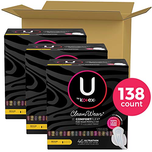 U by Kotex CleanWear Ultra Thin Feminine Pads with Wings, Regular Absorbency,...
