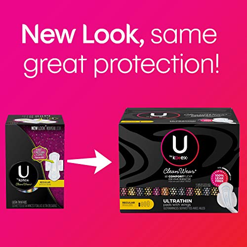 U by Kotex CleanWear Ultra Thin Feminine Pads with Wings, Regular Absorbency,...