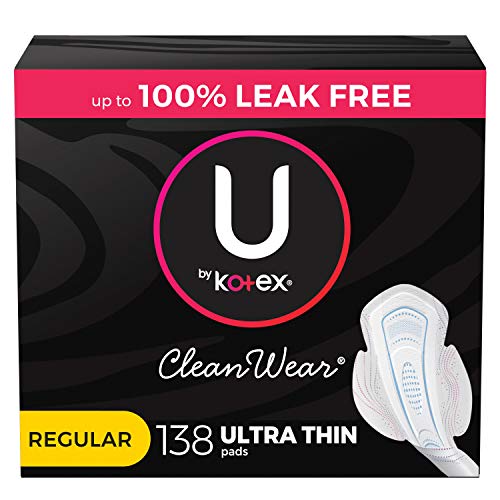 U by Kotex CleanWear Ultra Thin Feminine Pads with Wings, Regular Absorbency,...