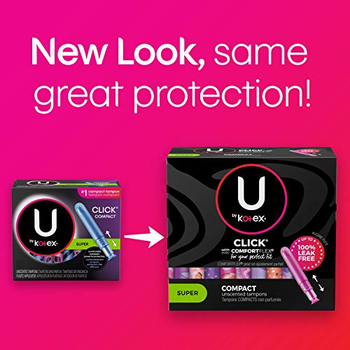 U by Kotex Click Compact Tampons, Super Absorbency, Unscented, 192 Count (6 P...