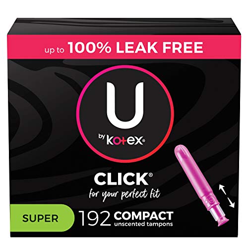 U by Kotex Click Compact Tampons, Super Absorbency, Unscented, 192 Count (6 P...