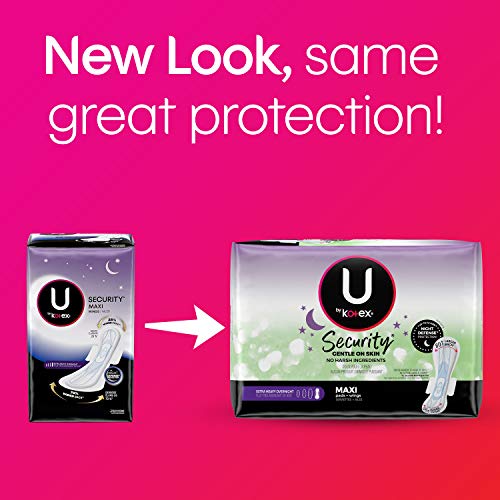 U by Kotex Security Feminine Maxi Pad with Wings, Overnight, Extra Heavy, Uns...
