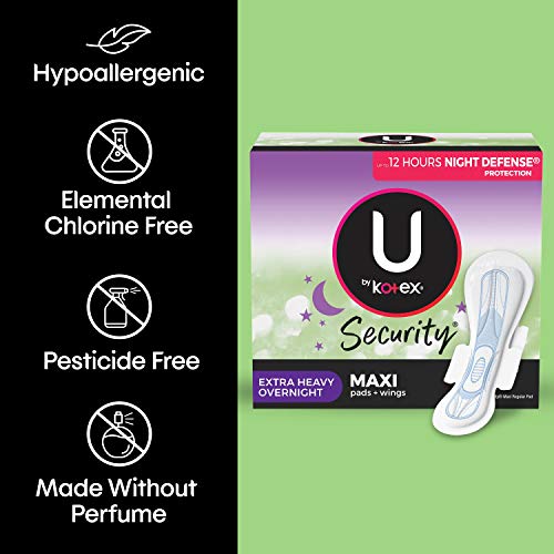 U by Kotex Security Feminine Maxi Pad with Wings, Overnight, Extra Heavy, Uns...