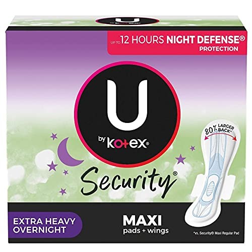 U by Kotex Security Feminine Maxi Pad with Wings, Overnight, Extra Heavy, Uns...