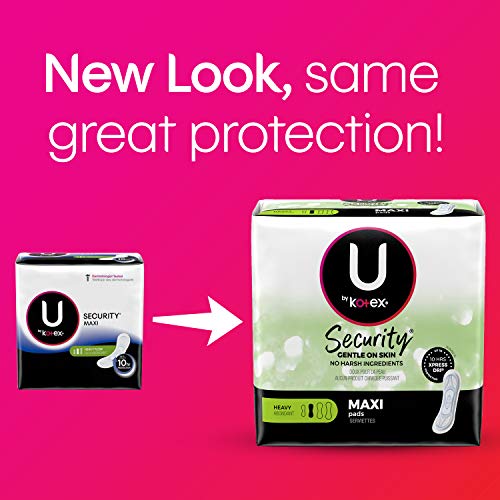 U by Kotex Security Maxi Feminine Pads, Heavy Absorbency, Unscented, 132 Coun...