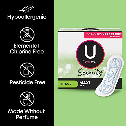 U by Kotex Security Maxi Feminine Pads, Heavy Absorbency, Unscented, 132 Coun...