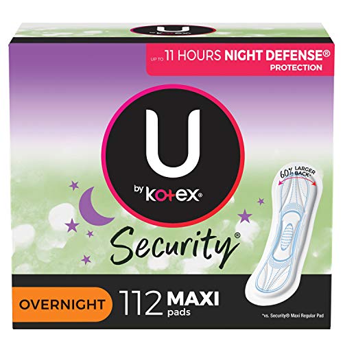 U by Kotex Security Maxi Feminine Pads, Overnight Absorbency, Unscented, 112 ...