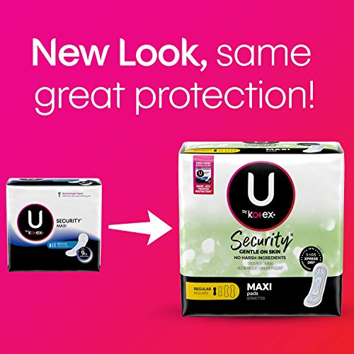 U by Kotex Security Maxi Feminine Pads, Regular Absorbency, Unscented, 192 Co...