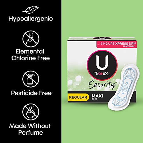 U by Kotex Security Maxi Feminine Pads, Regular Absorbency, Unscented, 192 Co...