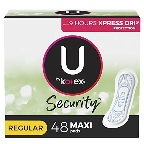 U by Kotex Security Maxi Feminine Pads, Regular Absorbency, Unscented, 192 Co...