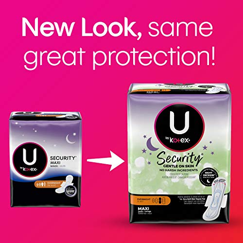 U by Kotex Security Maxi Pads with Wings, Overnight, Unscented, 112 Count (4 ...