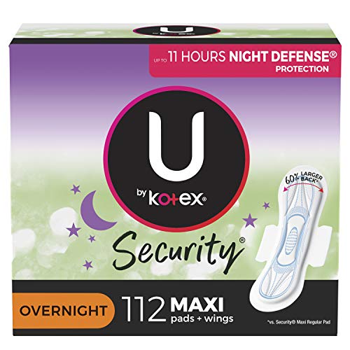 U by Kotex Security Maxi Pads with Wings, Overnight, Unscented, 112 Count (4 ...