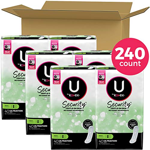 U by Kotex Security Ultra Thin Feminine Pads, Heavy Absorbency, Unscented, 24...