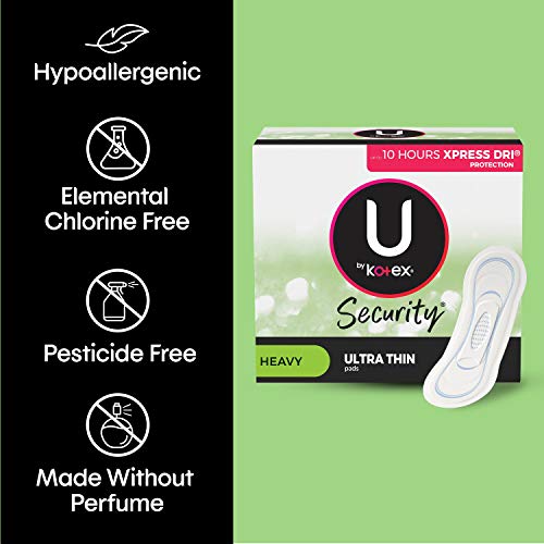 U by Kotex Security Ultra Thin Feminine Pads, Heavy Absorbency, Unscented, 24...