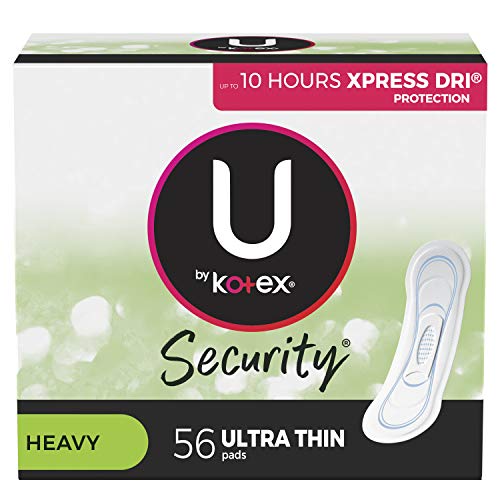 U by Kotex Security Ultra Thin Feminine Pads, Heavy Absorbency, Unscented, 56...
