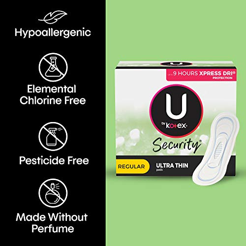 U by Kotex Security Ultra Thin Feminine Pads, Regular Absorbency, Unscented, ...