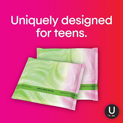 U by Kotex Teen Ultra Thin Feminine Pads with Wings, Extra Absorbency, Unscen...