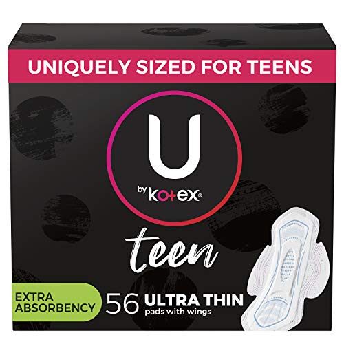 U by Kotex Teen Ultra Thin Feminine Pads with Wings, Extra Absorbency, Unscen...