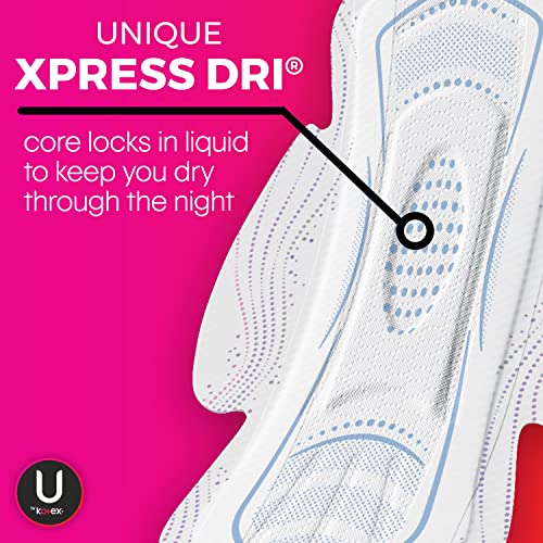 U by Kotex Ultra Thin Teen Feminine Pads with Wings, Overnight Protection, Un...