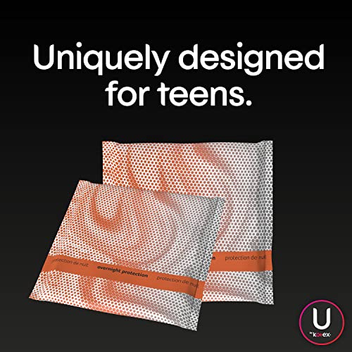 U by Kotex Ultra Thin Teen Feminine Pads with Wings, Overnight Protection, Un...