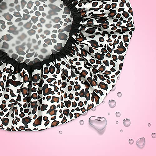 Shower Cap for Women in White Leopard Print - Large Opening for Short and Lon...